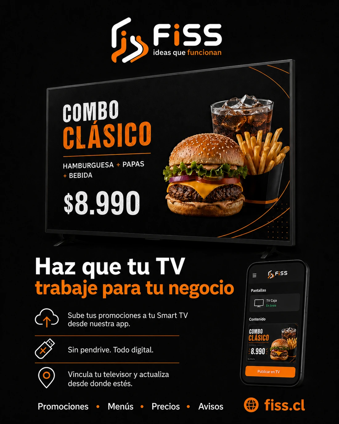 FiSS Pantallas mostrando una promoción en Smart TV